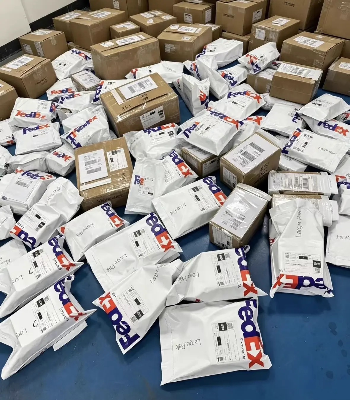 Packed parcels awaiting courier collection