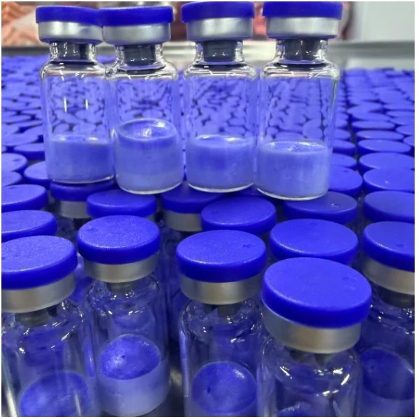 Blue-cap vial fill close-up